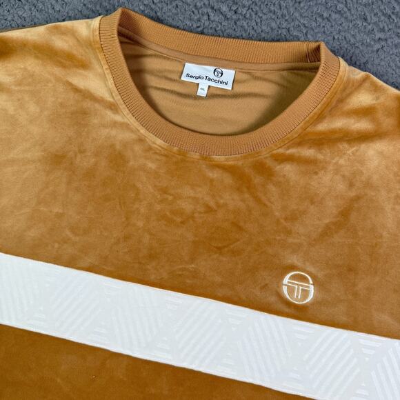 Sergio Tacchini Shirt Mens 4XL Meerkat Tan Debossed Velour Tee Logo Pullover - Picture 1 of 9